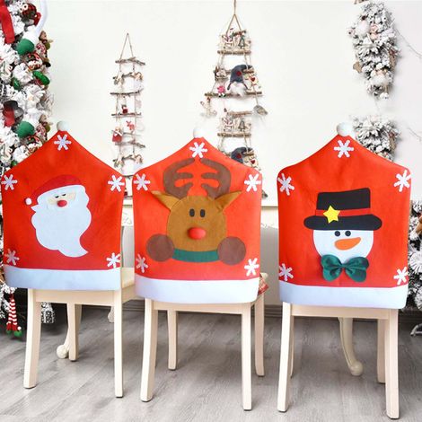 3 Pièces Housses de chaises de Noël Bonhomme de Neige père Noël Couvertures de dossiers de chaises de Noël Housses de chaises à Bonnet de Noël Rouge pour Manger Chambre Cuisine Fête Décoration (1/5)