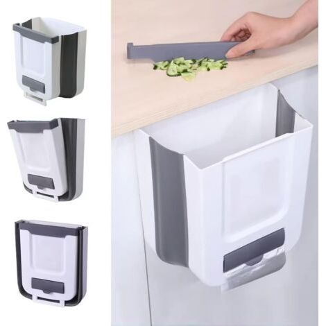 Poubelle Suspendue Pliable avec Couvercle Pour Cuisine Camping, Poubelle de Cuisine Pliable de Cuisine Poubelle de Cuisine Pour Cuisine/Camping/Voiture/Salle de bain/Bureau (Gris) (1/5)