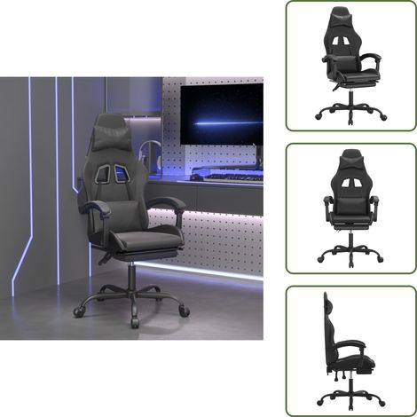 Chaise avec oreiller - vidaXL Chaise de jeu pivotante avec repose-pied Noir Similicuir - Chaise avec repose-pied (1/5)