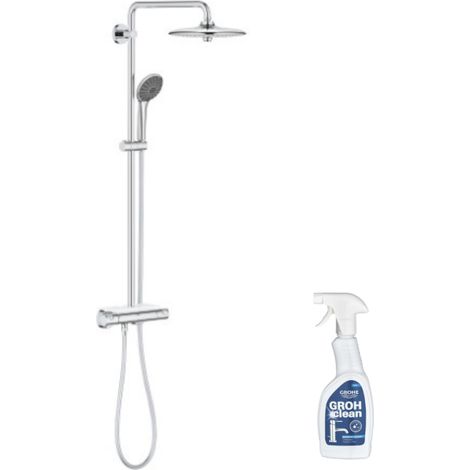 Grohe – Colonne de douche thermostatique 260 – Finition métal noir mat – Douche de tête 230mm avec jet Rain – Installation facile et nettoyage QuickClean