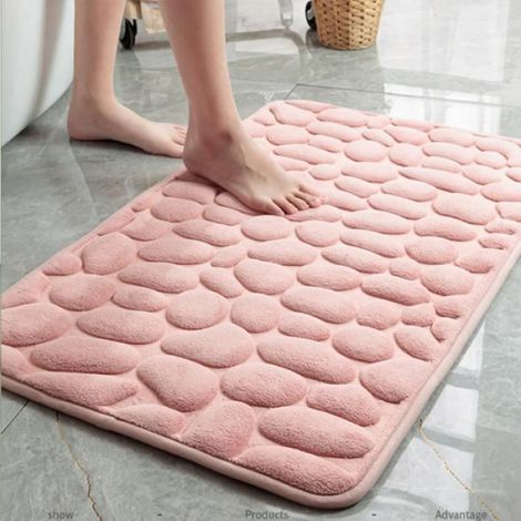 Tapis de Bain Antiderapant en Mousse Mémoiretapis, Absorbant Tapis Salle,Tapis de Douche pour Salle de Bain, Rose(40x60cm) (1/4)