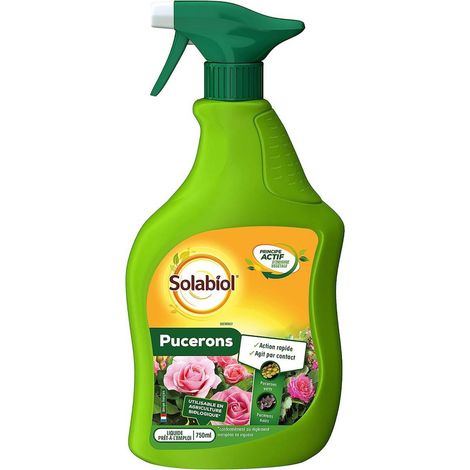 Insecticide biologique anti pucerons pour plantes ornementales et cultures – Action rapide – 750ml – Prêt à l'emploi – Solabiol