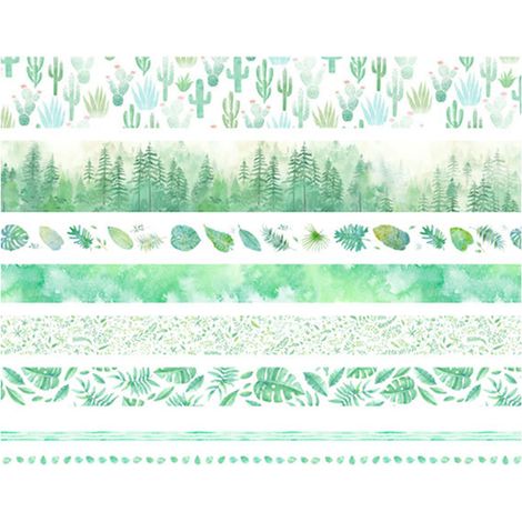 Ensemble de rubans adhésifs décoratifs à motifs de plantes vertes, idéal pour les carnets de notes, les loisirs créatifs, le scrapbooking, les projets de bricolage et les agendas. Longueur : 3 mètres. (1/5)