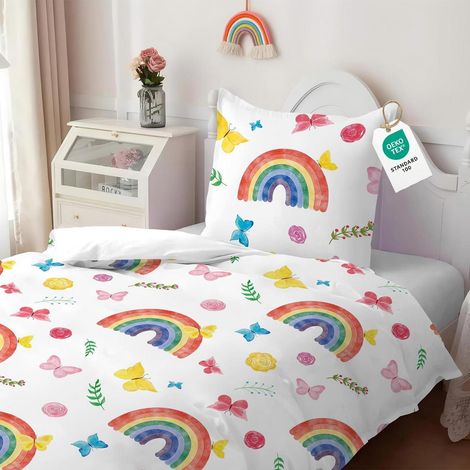 Bettwäsche-Set Kinder Regenbogen 135x200 cm mit Kissenbezug 80x80 cm aus Mikrofaser