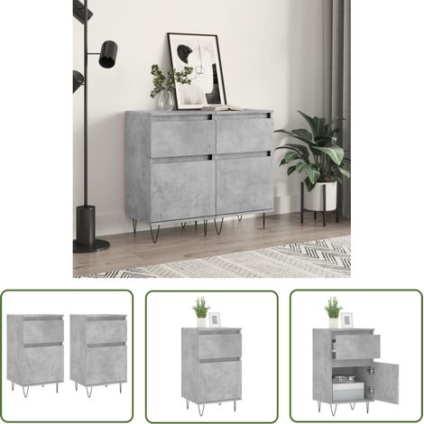 The Living Store Buffets 2 pcs gris béton 40x35x70 cm bois d'ingénierie - Buffet Design Moderne - Buffet Rangement - Buffet Cuisine - Meuble Rangement - Meuble Salon (1/5)