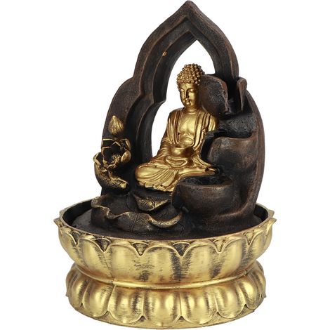 Fontaine de table lumineuse à LED en résine, ornement représentant une statue de Bouddha en méditation, décoration intérieure, prise américaine 110 V (1/5)