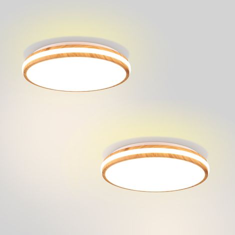 2pcs LED Ceiling Light Industrial Modern Lamp Solid Wood Acrylic for Bathroom Hallway - Neutral Light 4500K Circular (1/5)