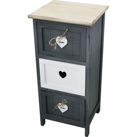 Mobiletto cassettiera in legno antracite 30x27x63 cm con 3 cassetti decorati