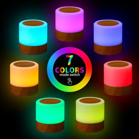 Wiederaufladbares 3W weißes LED-Nachtlicht, 3W, mit Touch-Fernbedienung, sieben Farben, kreativer Holzeffekt. (1/5)