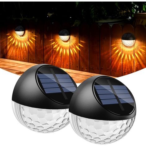 Lot de 2 LED Lampes Solaire Applique Murale Extérieur IP65 Étanche Éclairage Mural Décorative Lumière Blanc Chaud, Lampe de Clôture Mur Terrasse Jardin Porte d'entrée Escalier Cour Allée Chemin (1/5)
