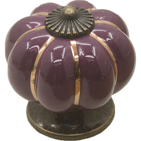 Ceramic Pumpkin Door Knob Drawer Cupboard Wardrobe Furniture Pull Handle (Violet) (1/3)