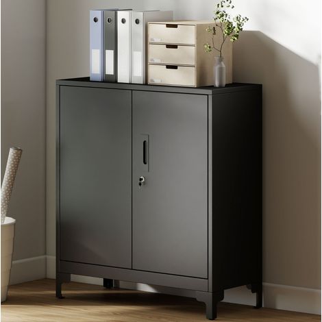 Armoire de bureau métallique à portes verrouillables 80 x 35 x 91 cm noire REDOM (1/5)