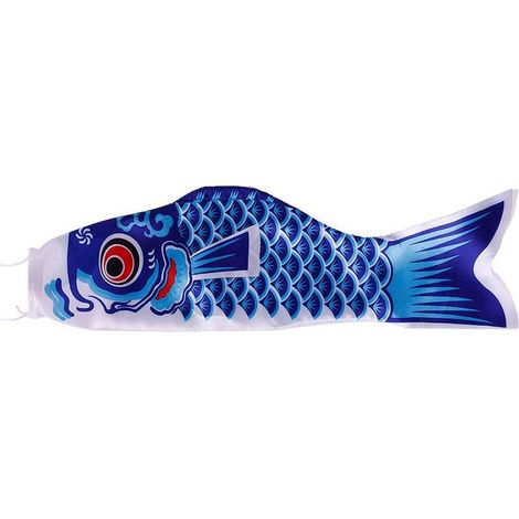 1 Manche à air, Carpe japonaise, Satin, 40 cm, Bleu, Décoration jardin (1/4)