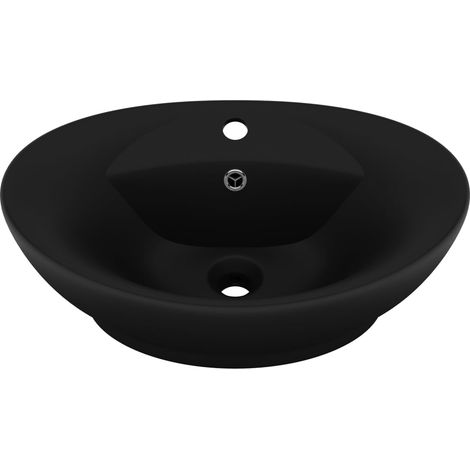 Lavabo ovale de luxe à trop-plein Noir mat 58,5x39 cm Céramique