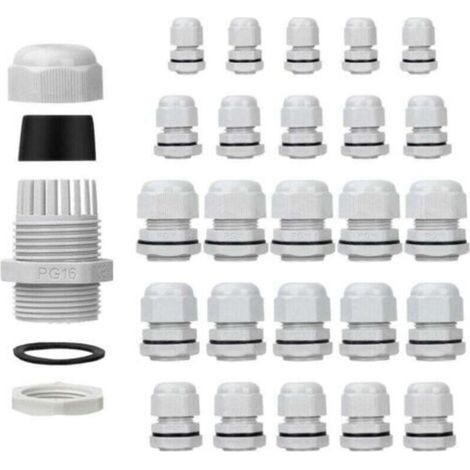 Lot de 25 presse-étoupes étanches et réglables – PG7, PG9, PG11, PG13.5, PG16 – connecteurs de câbles – raccords – joints en plastique avec rondelles – blanc – LAOA (1/4)