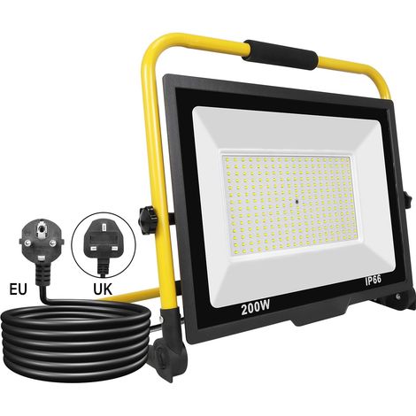 200W Projecteur de Chantier LED, 20000LM Lampe Chantier avec Prise Pliable Portable Projecteur Led, Phare de Travail Led pour Travaux Atelier Garage Terrasse Jardin, Etanche IP66 6000K Blanc (1/5)