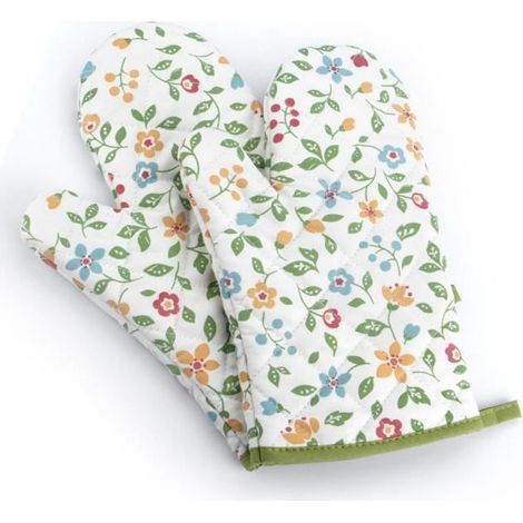 Vvikizy kitchen gloves, 1 pair non-slip for oven and microwave, floral grass pattern. (1/4)