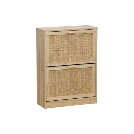 Armario Zapatero 2 Puertas abatibles Decor acabado pino/rattan, 60cm(ancho) 82cm(altura) 24cm(fondo)