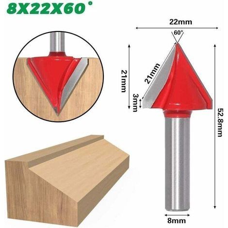 Satz von 4 V-Nutfräsern mit geraden Schneiden von 60°, 90°, 120° und 150°, Schaftdurchmesser 8 mm, 3D V-Nut-Holzschnitzfräser. (1/3)