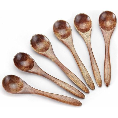 6-Pack Small Wooden Spoons - Coffee and Cooking Utensils for Serving Condiments and Small Portions, Ideal for Kitchen Use