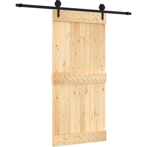 Sliding Door Natural and Black 95 x 210 cm Solid Pine Wood vidaXL (1/5)