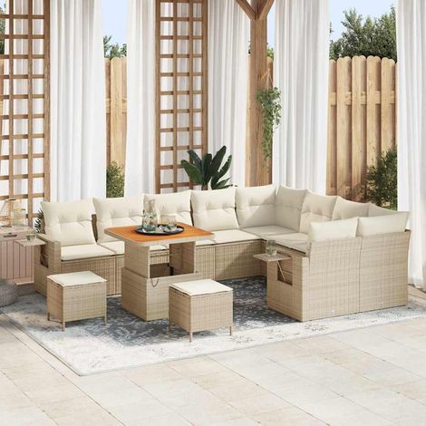 vidaXL Set Divano da Giardino con cuscino 12 pcs beige e panna (1/5)