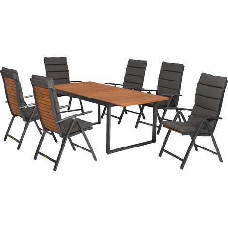 Santorin Set 13tlg Alu/Akazie Ausziehtisch 150 (200) x 90 cm