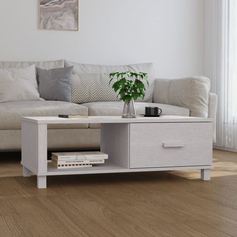 Table Basse de Salon Élégante,Table Canapé HAMAR Blanc 100x55x35 cm Bois massif de pin -FR81460 (1/5)