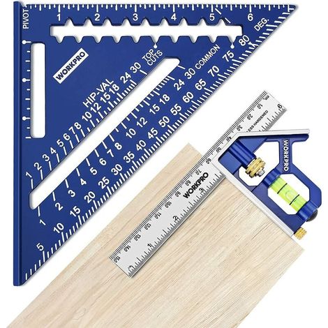 Equerre Menuisier 180 mm et Règle dAngle de Combinaison 150mm, Equerre Combinée avec Niveau à Bulle en Acier Inoxydable, Ensemble dOutils dEquerre (1/4)