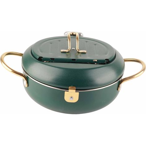 Poêle à frire avec thermomètre en acier inox japonais, vert foncé, compatible induction