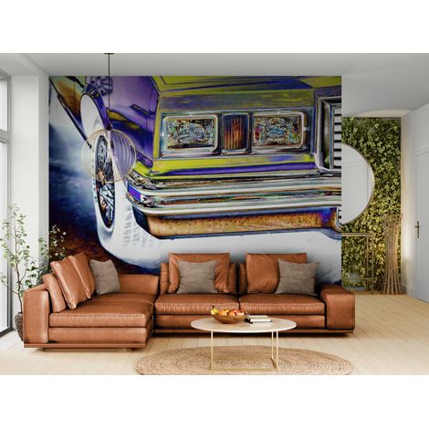 Papier peint Vintage Pop Art – Voiture classique américaine psychédélique - 150 x 250 cm (1/2)