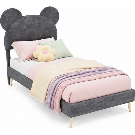 CHICFURN Lit enfant rembourré gris tête de lit forme cartoon coffre de rangement 90 x 200 cm (1/5)