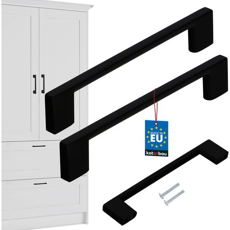KOTARBAU® Küchenmöbelgriffe, klassisch-modern, länglich, matt schwarz, 148 mm Lochabstand, 128 mm Lochabstand, 2er-Set