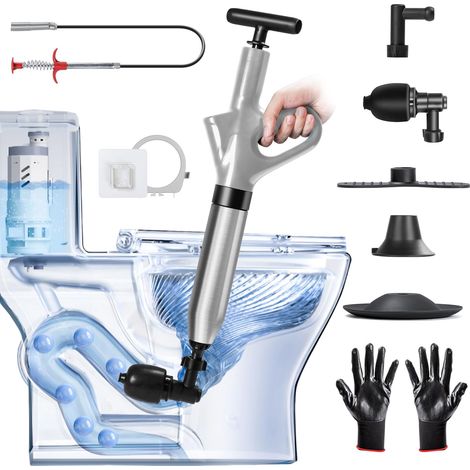 Déboucheur WC, Deboucheur Canalisation avec Baromètre, Déboucheur Canalisation avec 4 Ventouses, Gants et Pince à Griffes, Deboucheur WC pour Toilettes, Salle de Bain, Tuyaux de Cuisine (1/5)