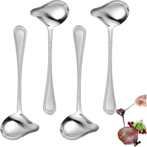 4 Pièces Cuillères à Sauce en Acier Inoxydable, 20,5 cm Cuillère à Sauce, Louche à Sauce avec Bec Verseur, Cuillère Sauce à Long Manche, Louche pour Chocolats, Desserts, Salades, Sauces et Sauces (1/5)