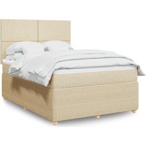 Cama box spring con colchón tela color crema 140x200 cm (1/5)