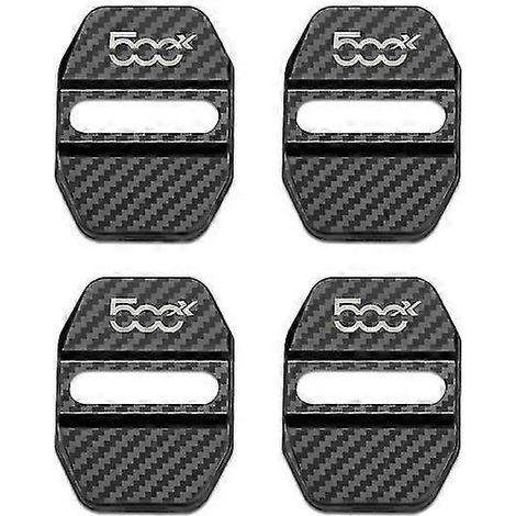 Lot de 4 coques de protection pour serrures de portières de voiture Fiat 500x, motif fibre de carbone, emblèmes inclus  -- (1/5)