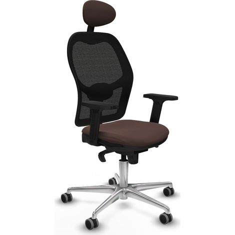 Jorquera sincro malla negra similpiel marrón oscuro brazos 2D base aluminio cabecero fijo ruedas 65mm engomada (1/5)