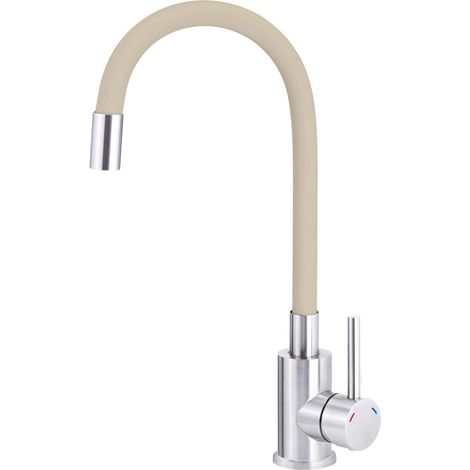 Grifo de cocina Luno color beige con ca帽o flexible.