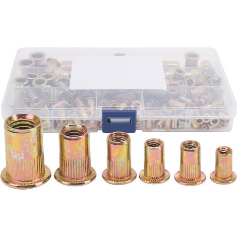 165 pièces écrous à insérer filetés tête plate en acier carbone M3 M4 M5 M6 M8 kit de rivets et fixations (1/5)