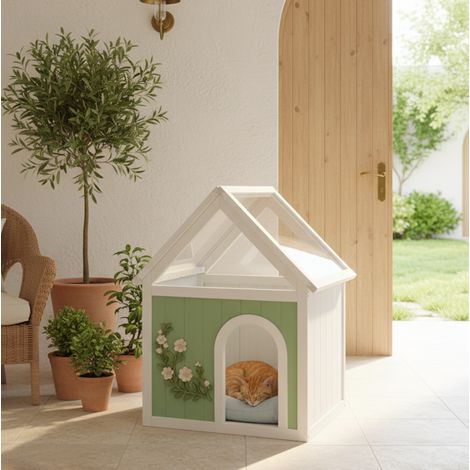Casetta per gatti 63,5x47,5x78 cm in legno verde menta salvaspazio per interni FloraGrace (1/5)