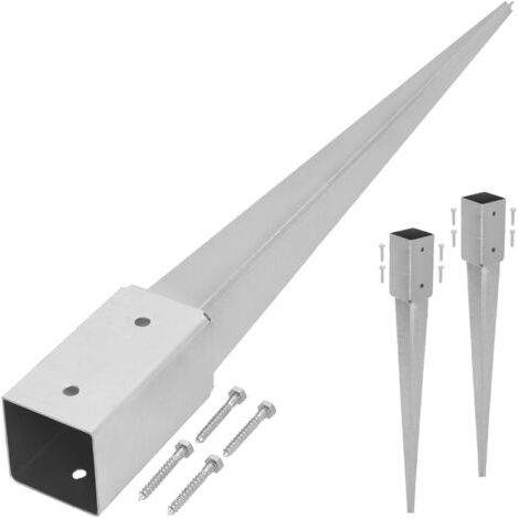 Lot de 2 Support de Poteau Bois - Acier Galvanisé - 60 cm - Argent - 51 x 51 mm - Support Poteau à Enfoncer - pour Clôture et Pavillon - Résistant à la Corrosion-NANOTEH (1/5)