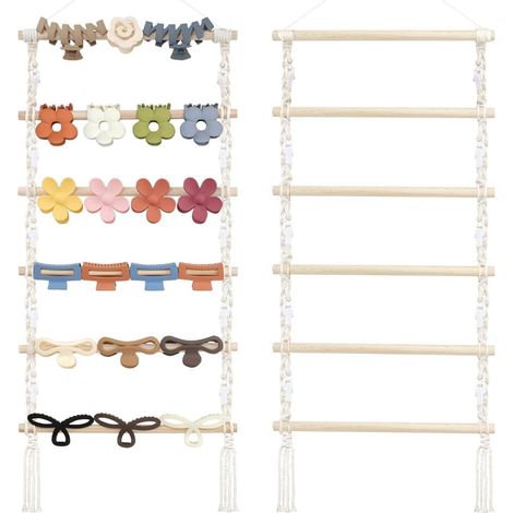 Macrame Wall-Mounted Hair Accessory Holder with 10 Clips, Space-Saving Storage for Hair Clips, Jewelry and Home Decor, for Women and Girls (1/2)