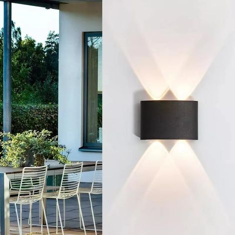 Moderne, regensichere 4-W-LED-Wandleuchte – Außen/Innen/Garten – Schwarz – Benötigt ein Netzkabel