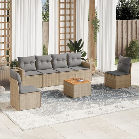 vidaXL Set Divani da Giardino 7 pz con Cuscini Beige in Polyrattan (1/5)
