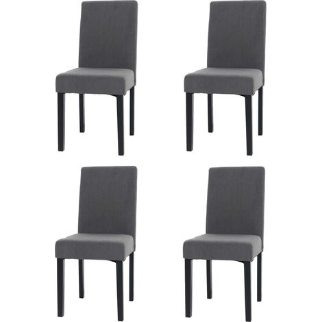 Lot de 4 chaises de salle à manger Littau, chaise de cuisine à dossier haut, tissu/textile Velours Bois gris foncé, pi (1/5)