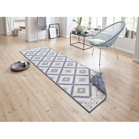 Tapis d'intérieur et d'extérieur réversible 80 x 350 cm Résistant aux intempéries Moderne Motif géométrique Pour balcon, terrasse, jardin, jardin d'hiver, salon Tapis imperméable en (1/5)