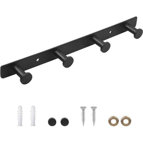 ZOLGINAH Wandgarderobe, Designerhaken für Mäntel und Handtücher, Wandgarderobe aus Edelstahl für Badezimmer und Küche (4 Haken, Schwarz) (1/5)