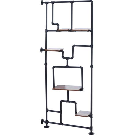 Séparateur de pièce avec étagère HHG-614, étagère de salon, étagère de rangement, métal industriel mélaminé MVG 203x80x20cm, brun foncé