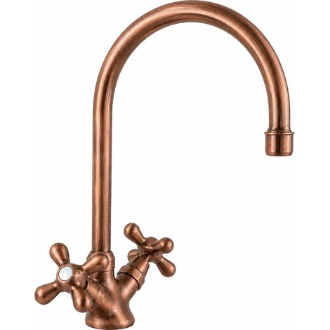 Klassische Doppelgriff-Spültischarmatur mit hohem Schirmauslauf in Antik-Kupfer Piralla Rubinetteria Sofia 0SFQL104C17  Altes Kupfer (1/5)